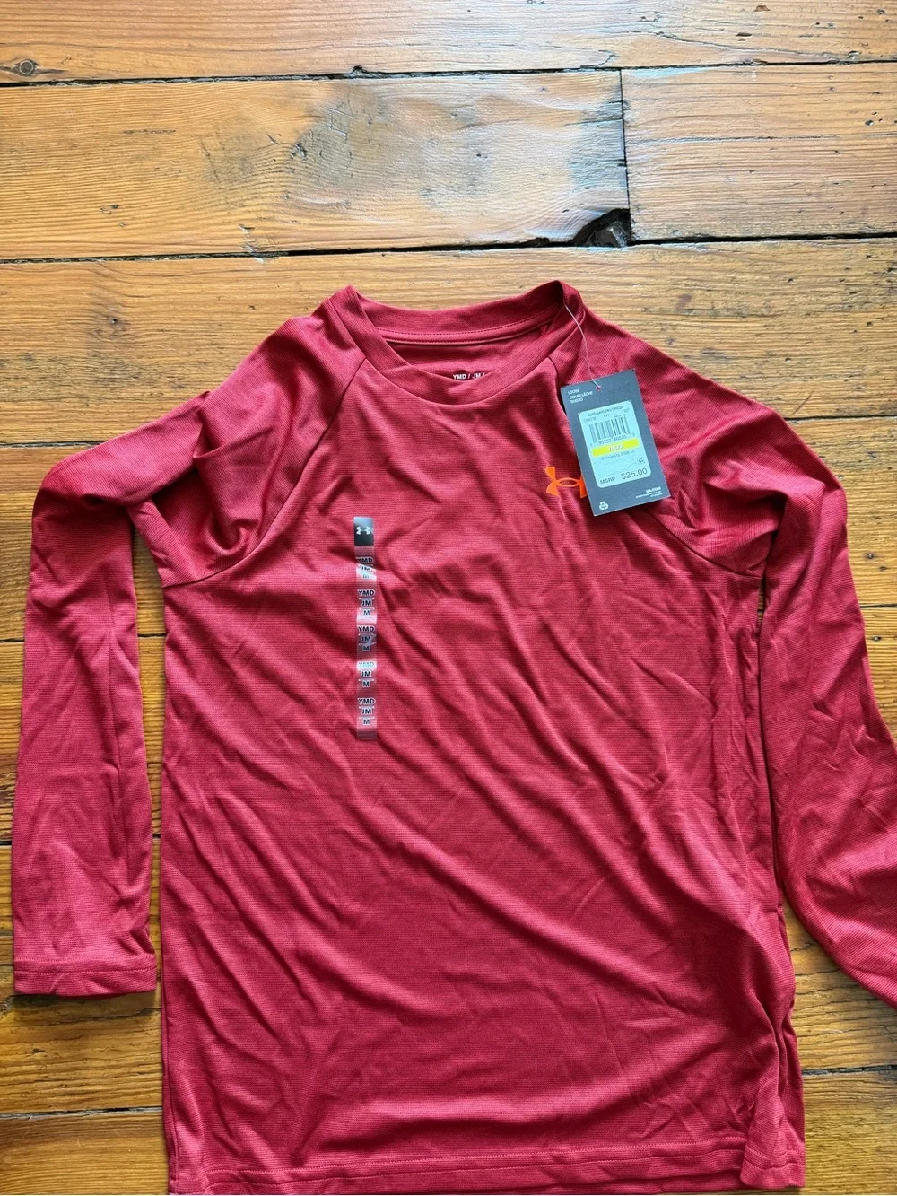 Under Armour Men’s Long Sleeve Tech Shirt - Deep Red with Orange Logo